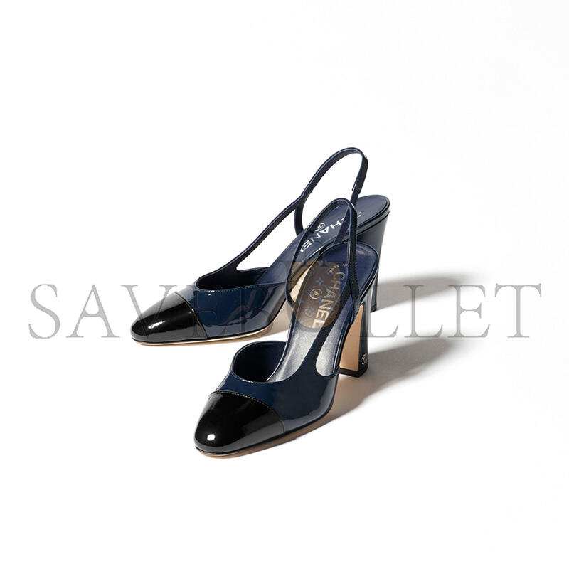 CHANEL SLINGBACKS PATENT CALFSKIN NAVY BLUE & BLACK G45509